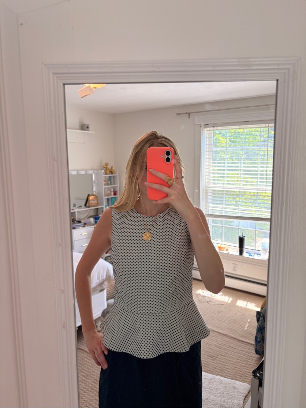 Sleeveless Black Dot Peplum Top - White/Black